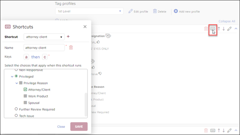 03 - 07 - Project Admin - Tag Keyboard shortcut setting