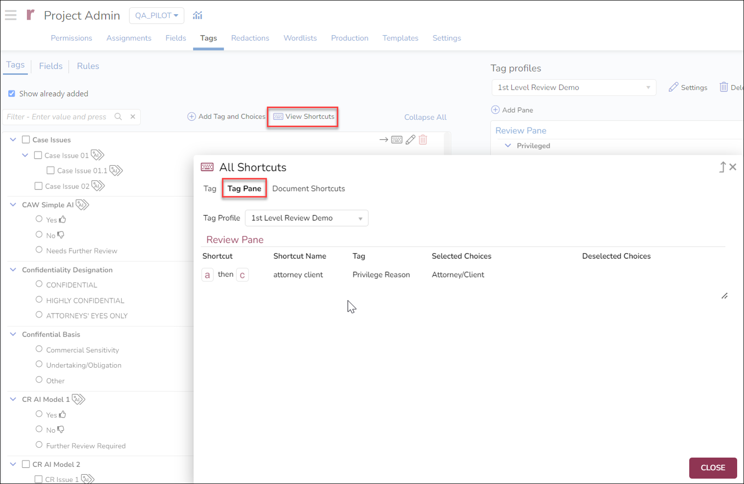 03 - 09 - Project Admin - Show Tag Keyboard shortcuts
