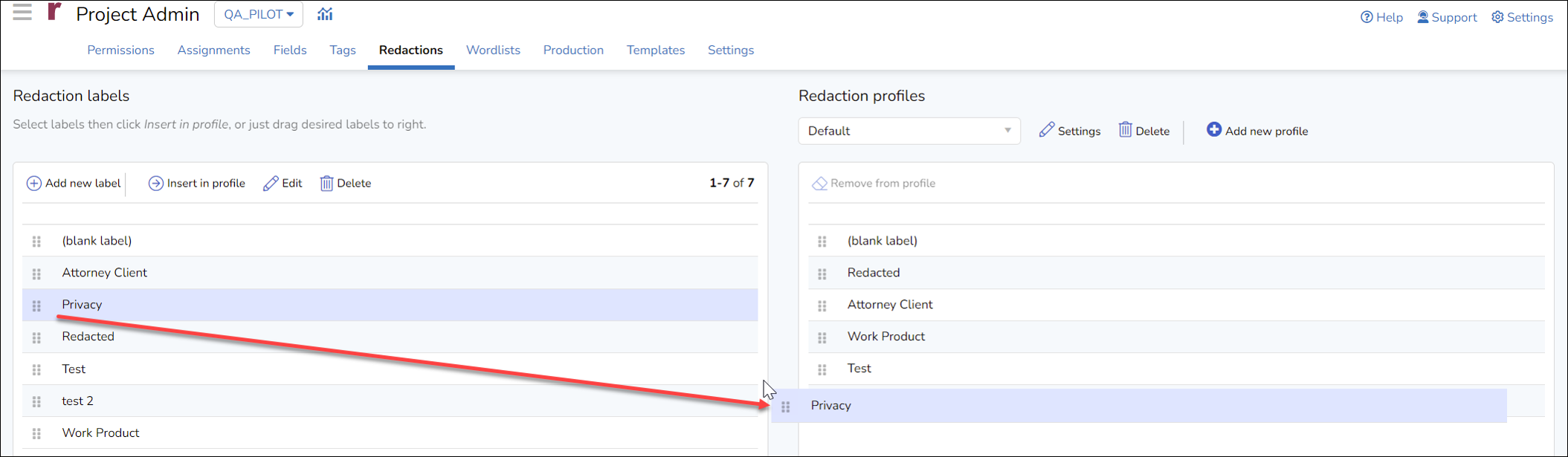 04 - 04 - Drag new Redaction to profile