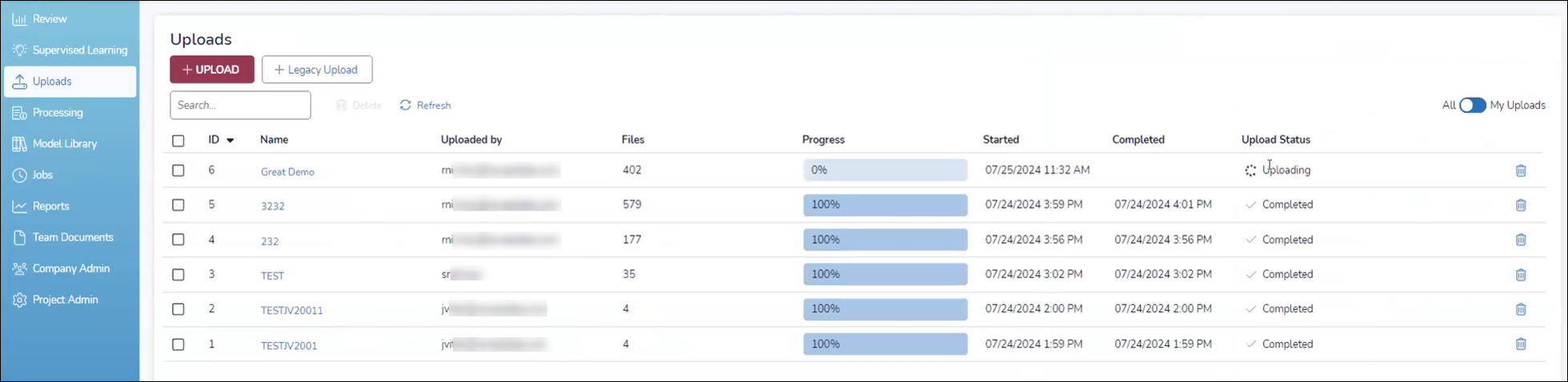 11 - 14 - Upload Screen - Jobs Status