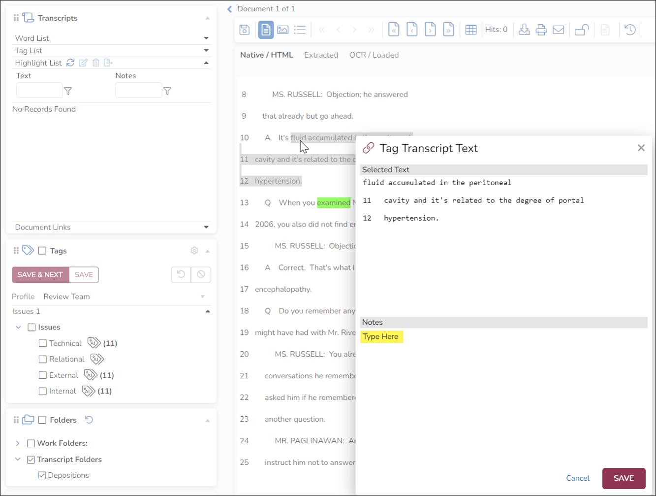 133 - 07 - Transcripts Review Pane - Highlight select