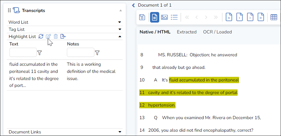 133 - 08 - Transcripts Review Pane - Highlight list