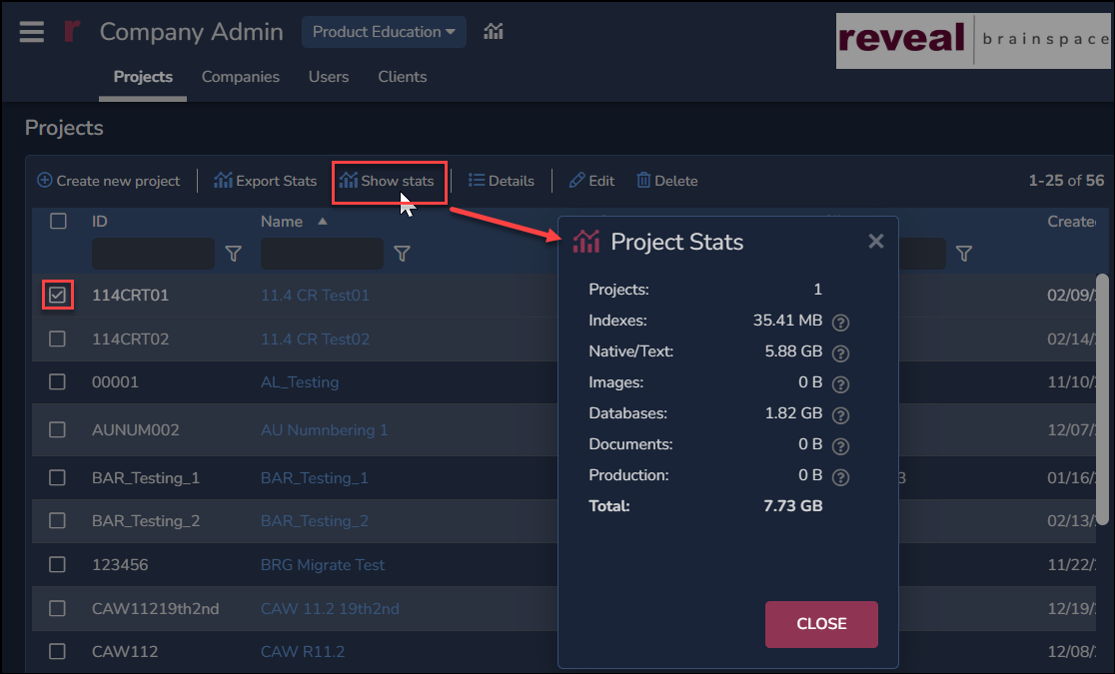 140 - 03 - Show Stats - selected project