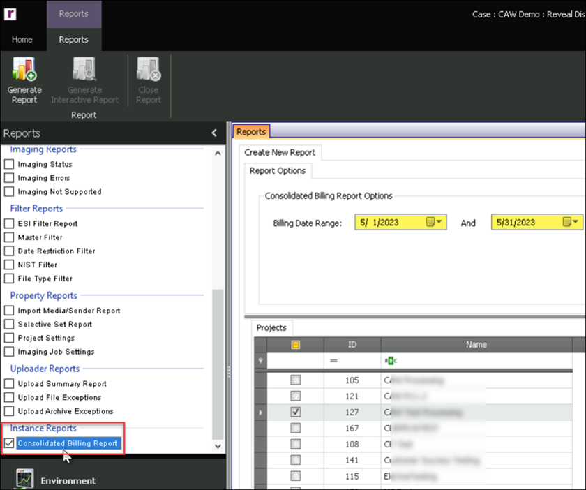 193 - 03 - Processing - select Consolidated Billing Report