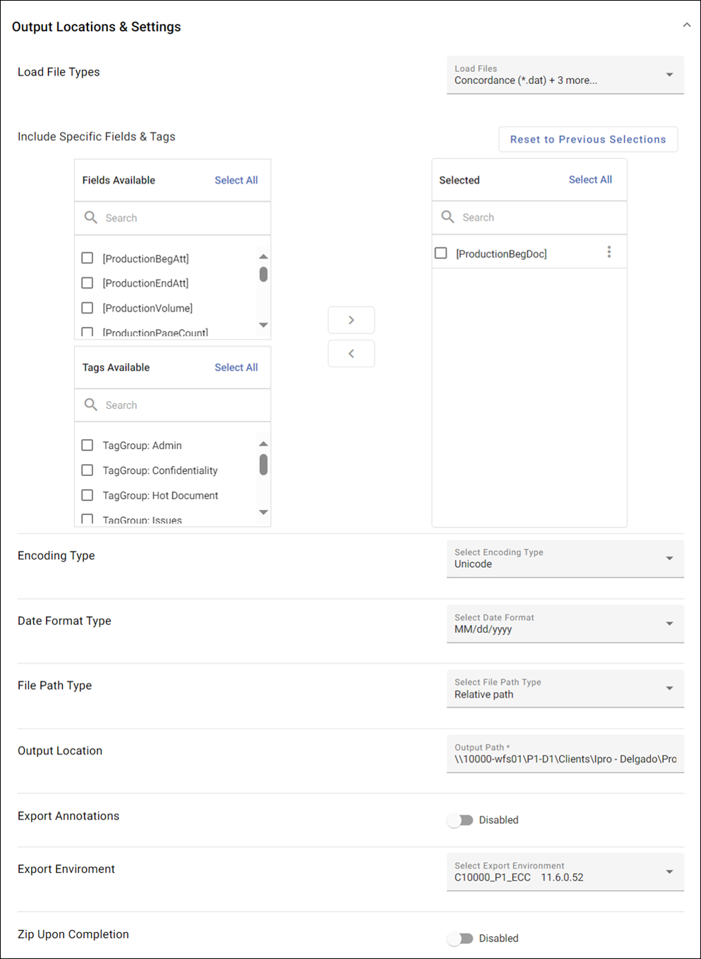 240 - 10 - Production Output Settings