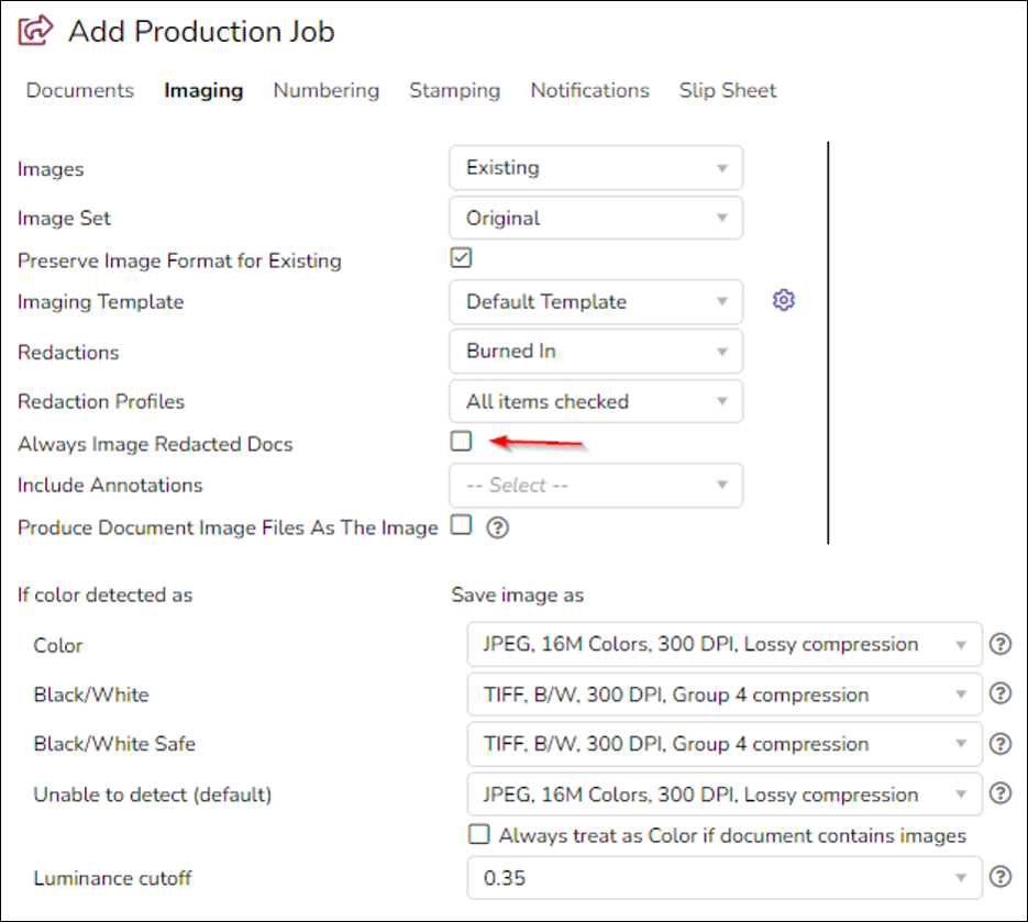 243 - 11 - Production Job - Imaging Settings