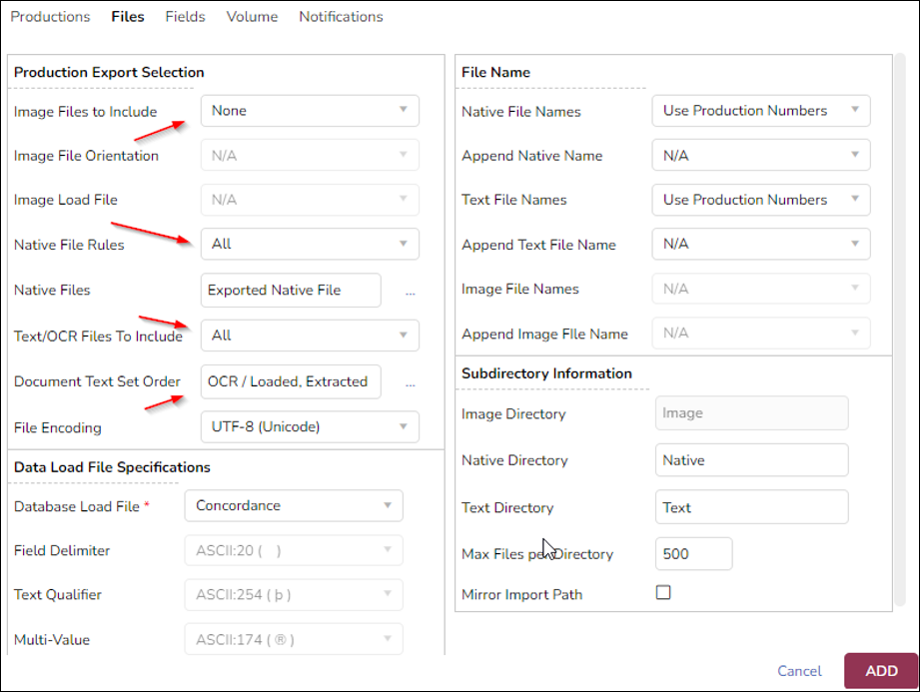 243 - 22 - Production Export Files Settings