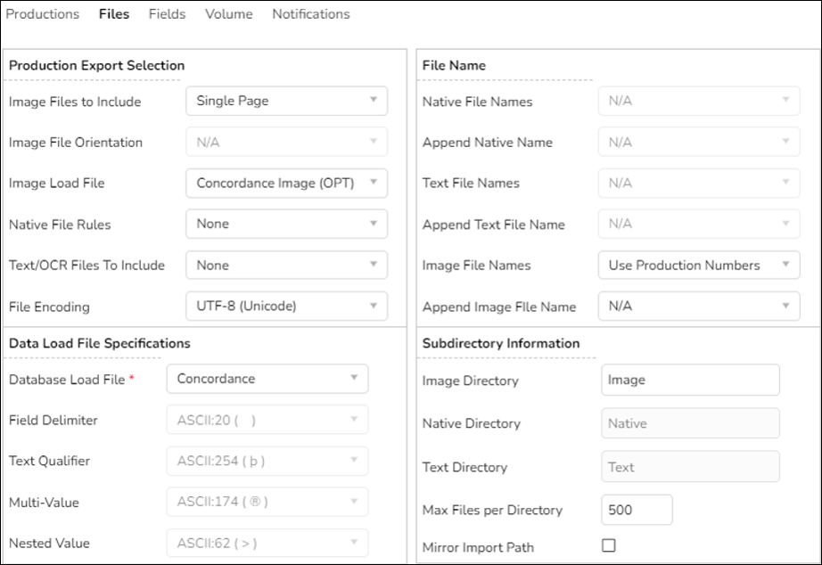 243 - 30 - Previous Production Export Files Settings