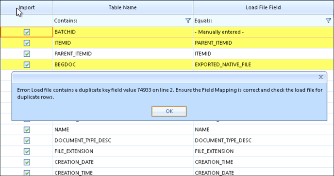 70 - 01a - Reveal Load File Mapping error warning